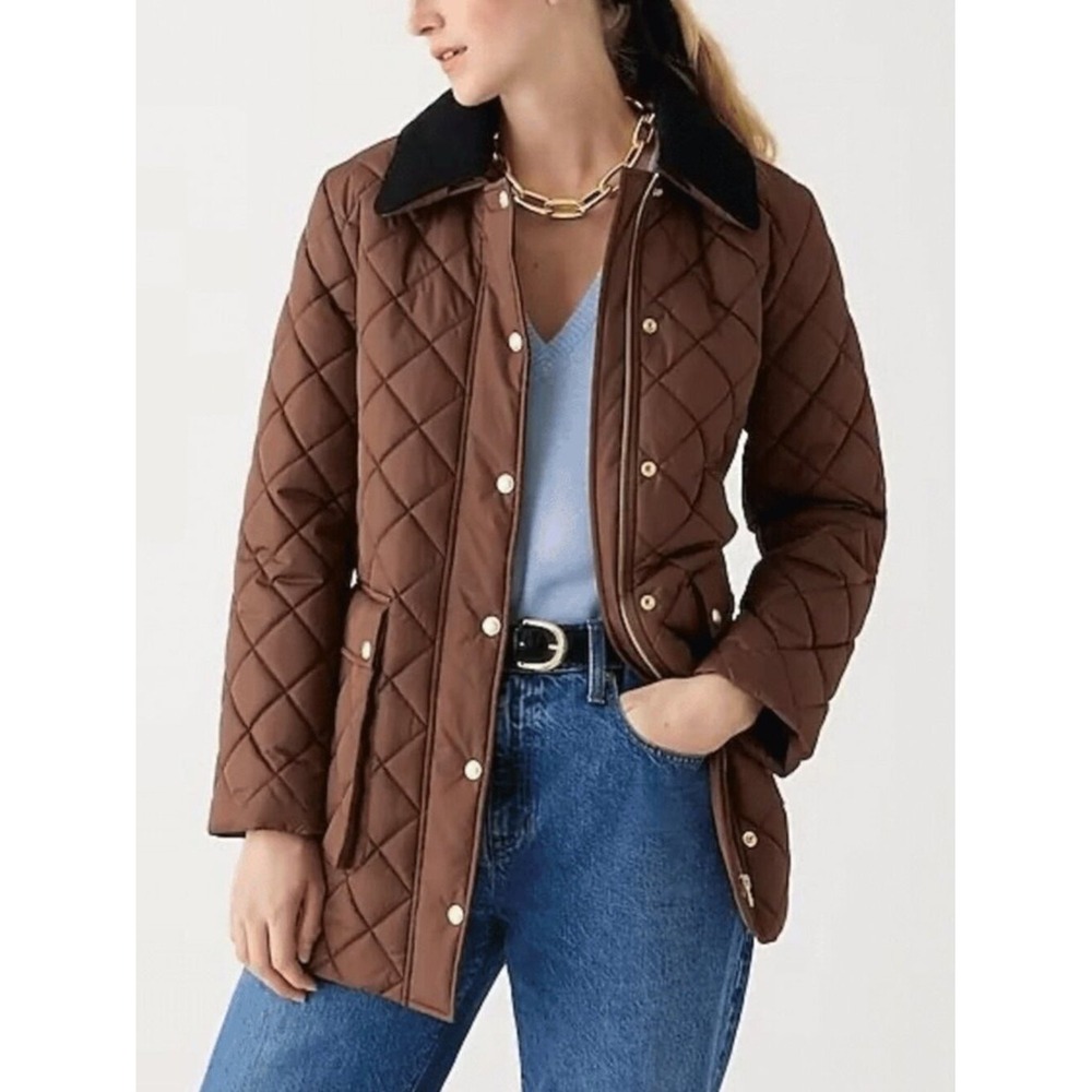 J. Crew Barn Jacket Chore Coat Chocolate Brown Quilted Puffer Longline Gorpcore